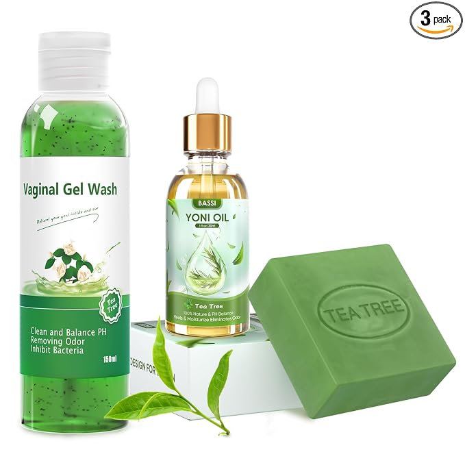 Feminine Wash & Yoni Oil & Yoni Soap Bar for Women, Yoni Wash for Vaginal Ph Balance Remove Odor Moisturizing, 1 Fl.Oz Yoni Essential Oil & 5.07 Fl.Oz Vaginal Wash 3.53 Oz Yoni Bar (Tea Tree)