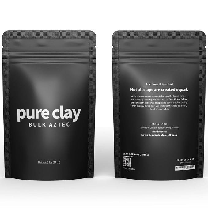 Pure Clay Bulk Aztec Organic Bentonite Clay Powder 2 lb Resealable Pouch Calcium Bentonite for Face Mask, Hair Mask, Body Wrap, Foot Bath, Bath Soak, Poultice, DIY Spa Skin Care Deep Pore Cleanse
