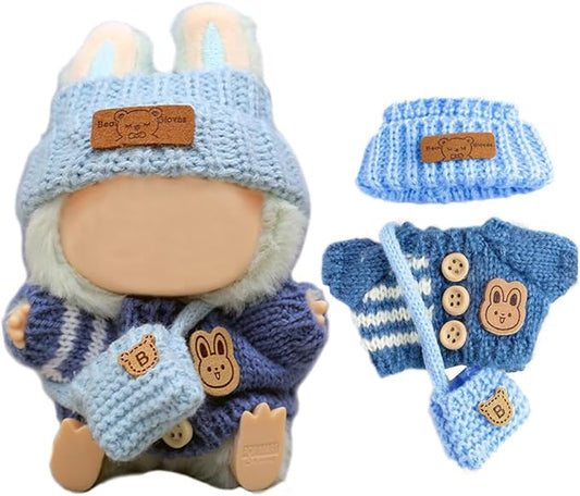 Knit Style 17cm Doll Clothes Accessories Set Include: Hat, Bag, Sweater- Cute Clothes for Dress up Your Dolls (Doll Not Included),Blue