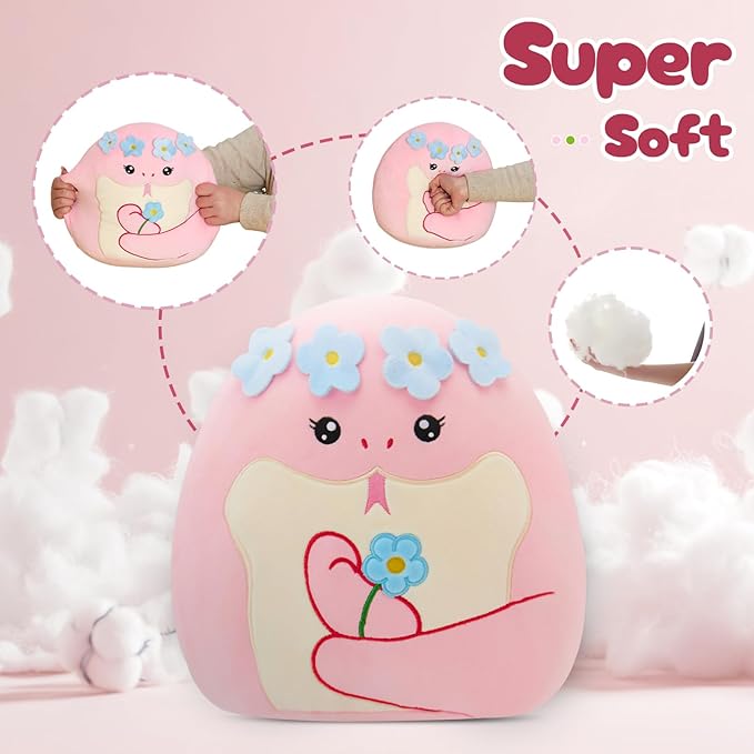 SpecialYou Flower Crown Pink Snake Plush Pillow - Soft Snake Stuffed Animal Pillow Plushie Toy Birthday Gift for Kids, Boys & Girls 14inch