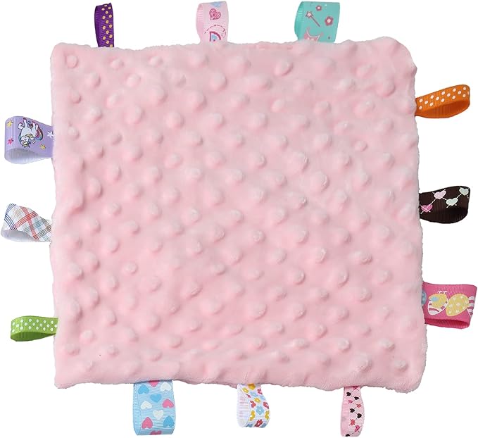CREVENT Cozy Plush Baby Security Blanket Loveys for Baby Girls, Minky Dot Front + Sherpa Backing with Animal Face (Pink Unicorn + Tag)