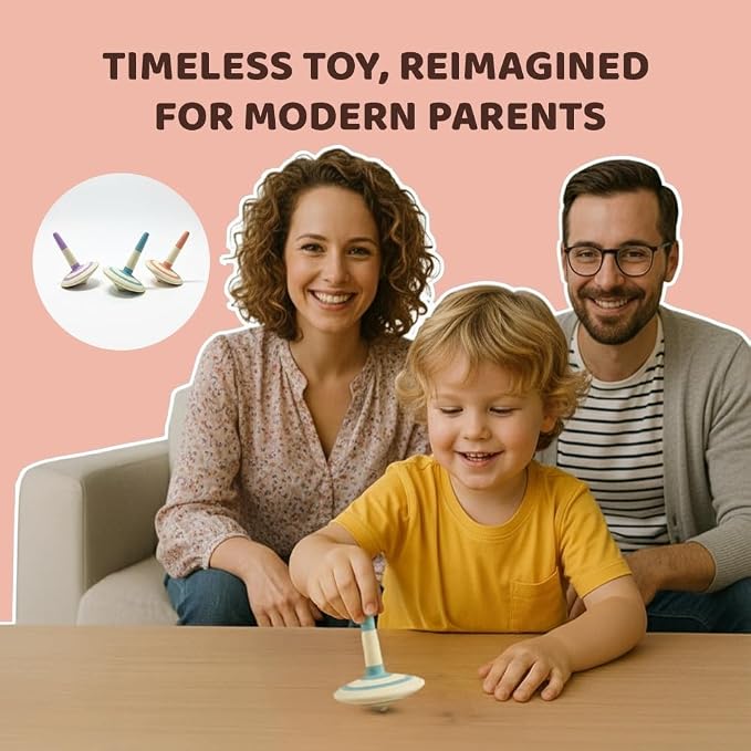 Wooden Spinning Tops for Kids, 3 Pack Handmade Painted Spin Top Toys | Educational Kindergarten Toys | Kids Party Favors, Goodie Bag Stuffers, Return Gifts, Pinata Fillers, Classroom Prizes for Kids