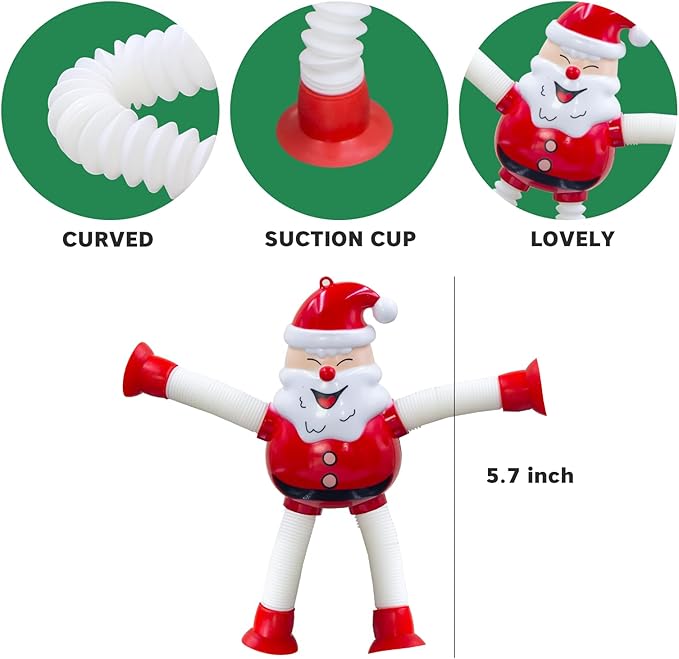 DoDoMagxanadu Pop Tubes Fidget Toys for Kids, 4Pack Christmas Telescopic Suction Cup Toy for Year Old Ages 3 4 5 6 7 8 Stocking Stuffers for Toddlers Kid