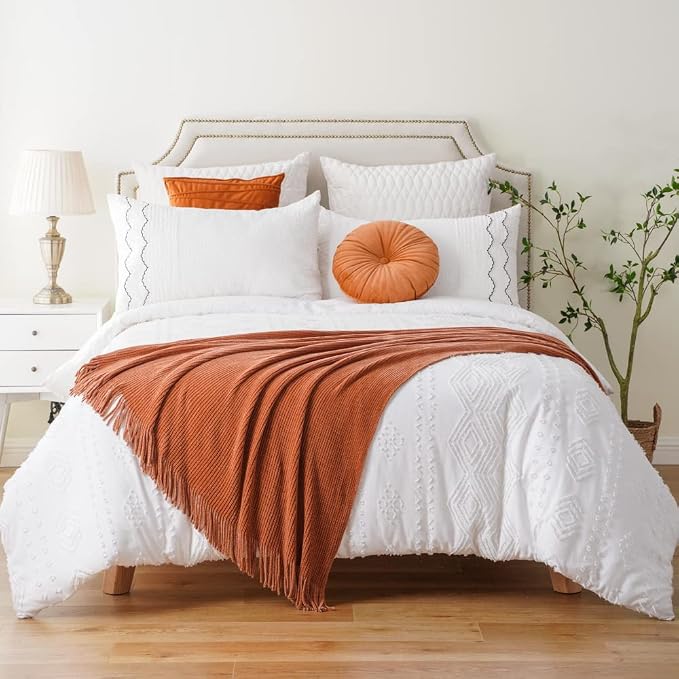 BATTILO HOME Rust Orange Throw Blanket for Couch, 50"x60" | Soft Chenille Knit Blanket with Tassels for Home Decor, Spring Fall Decor Throws for Couch Cover