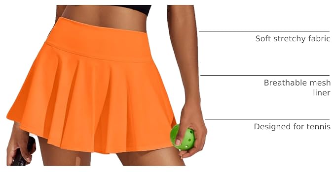 PINSPARK Womens Tennis Skirt 14" Pleated Athletic Golf Skorts with Pockets | High Waist, Tummy Control, Mini, Breathable, Lightweight, Soft, Built in Shorts, Pickleball, Casual