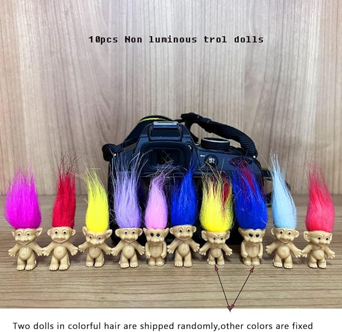 20pcs Luminous Mini Troll Dolls Glow in The Dark Vintage Action Figures Troll Dolls 1.2" Bodies, 2.3" Hair. Cake Toppers School Project, Arts and Crafts (20pcs)