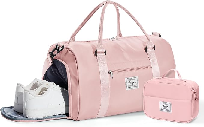 Gym Bag Womens Mens with Shoes Compartment and Wet Pocket Travel Duffel Bag for Women for Plane Sport Gym Tote Bags with Toiletry Bag Waterproof Weekend Overnight Carry on Bag Hospital Holdalls