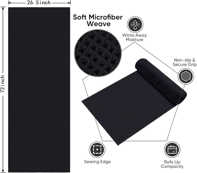 HOMEXCEL Hot Yoga Towels 2 Pack, (26.5" x 72") Non-Slip & Ultra-Absorbent Microfiber Yoga Mat Towels for Hot Yoga, Pilates, Exercise, Fitness, Bikram and Workout, Black