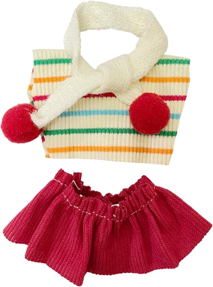 6 Sets Doll Clothes for 17cm Plush Dolls, Fashion Outfit Collection with Hats & Accessories for 6.7 Inch Mini Doll (No Dolls) (Set 1)