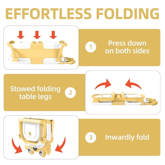 Collapsible Baby Bathtub for Newborns to Toddler with Real-time Temp Monitor & Floating Cushion,Portable Travel Tub Foldable Baby Bath Tub for Infants (Yellow)