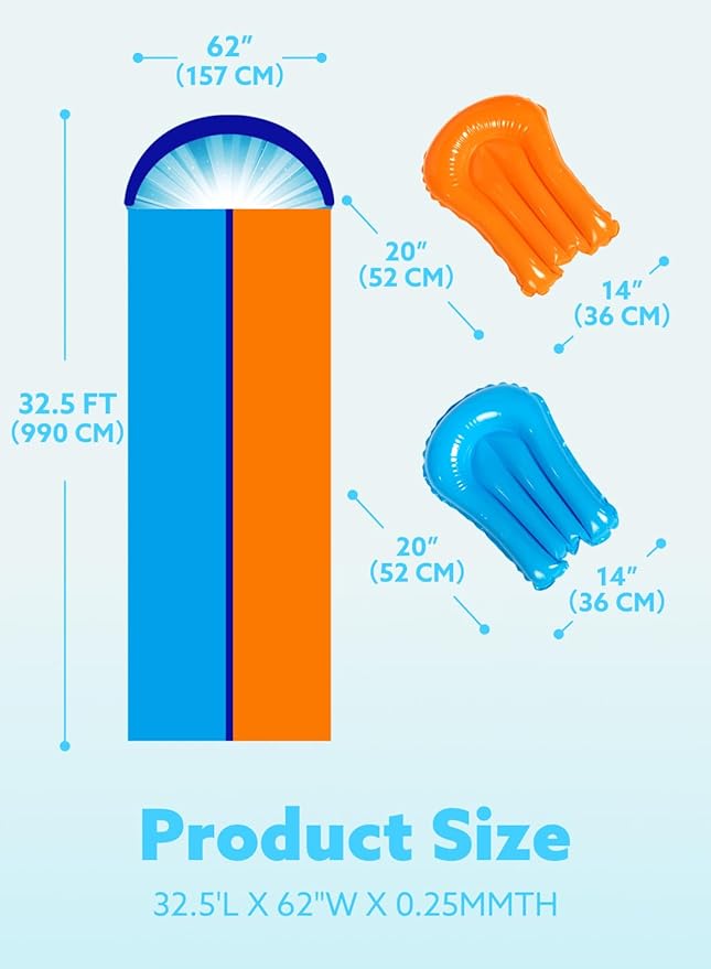 Sloosh 32.5FT Double Water Slides, Heavy Duty Lawn Slide with Sprinkler and 2 Inflatable Boards Backyard Yard Lawn Summer Outdoor Water Toy for Kids Adults