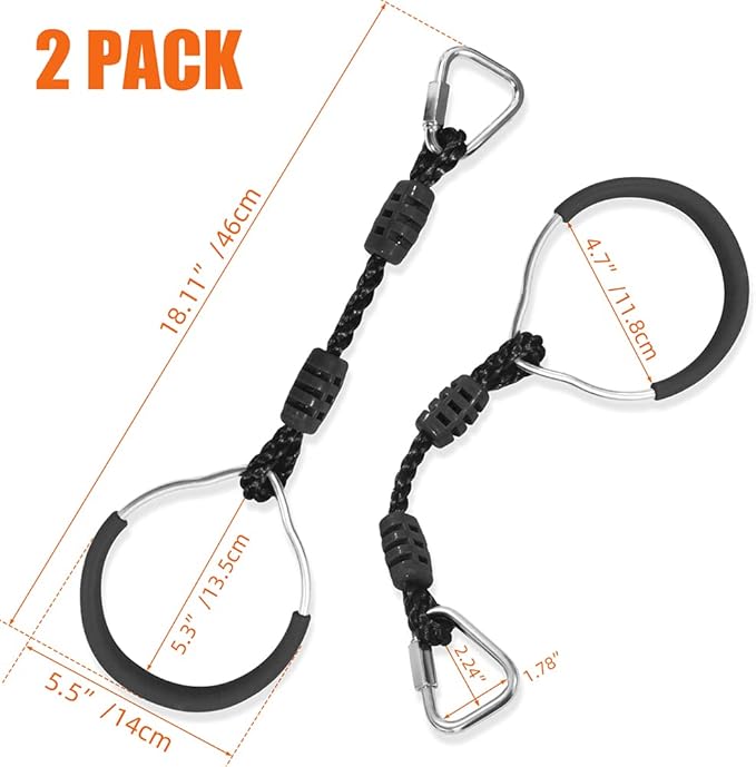 Hanging Ninja Gymnastic Ring Swing Monkey Bar Climbing Bar Jungle Fist For Outdoor Indoor Backyard Activities, 2 Pack Black Obstacle Course Rings Workout Playground Training Equipment Trapeze Play Set