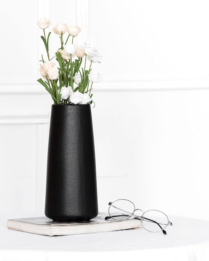 Simple Boho Ceramic Flower Vase for Home Decor (Matte Black,Big) | 8'' Modern Vase for Flower Plant Pampas Grass, Fit for Table Shelf Centerpieces, Living Room Kitchen Bedroom Wedding Gift