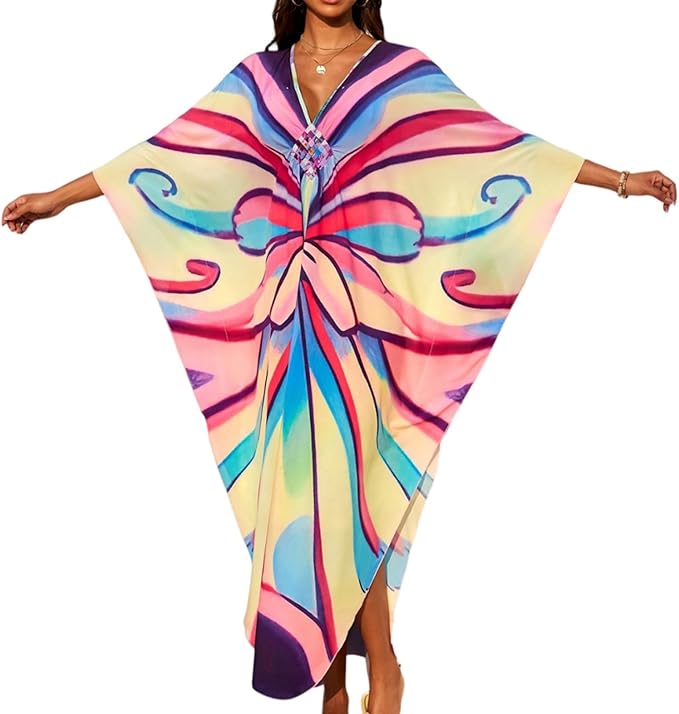 SXMURP Moomoo Dresses for Women, Caftan Dresses for Women Tropical Hawaiian Cotton Cover Ups Bathing Suit Loungewear Swimsuit