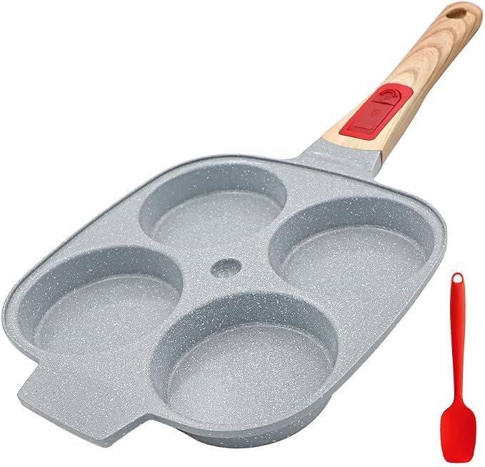 RANX INGST Ceramic Egg Frying Pan, Nonstick 4 Cup Fried Egg Pan with Detachable Handle, Omelette Pan Induction Compatible - Blue