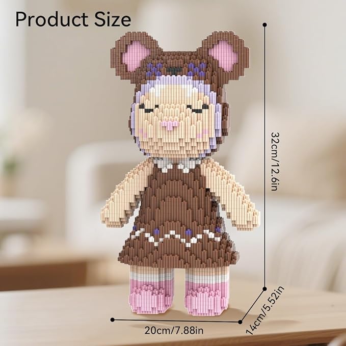 HOOLEDAY Brown Skirt Bear Micro Building Blocks Set (3150 Pieces) Gift for Adults & Boys & Girls