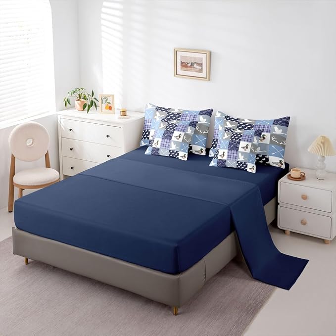 Feelyou Blue Hunting Camo Comforter Set with Sheets 7 Piece Full Size Camouflage Duck Bed in a Bag Kids Boys Girls Wild Animal Hunter Bedding Set Bedroom Decor Breathable Soft Lightweight Microfiber