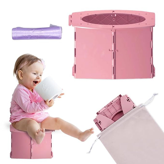 Teo - Portable Toddler Travel Potty – Foldable, Lightweight, Leak-Proof Toilet for Kids with Travel Bag & Disposable Liners – Compact Potty Chair for Home & On-the-Go Use (Berry Pink)