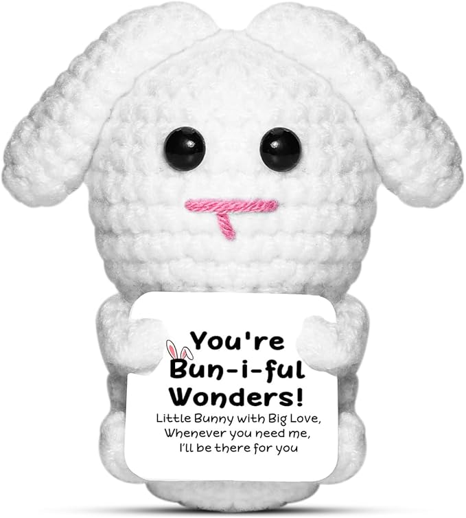 AICase Funny Positive Bunny Gifts Easter Basket Stuffers Easter Gifts Decorations Emotional Support Nuggets Crochet Animals Handmade Cheer Decor bunny lulu for Sister Daughter Son