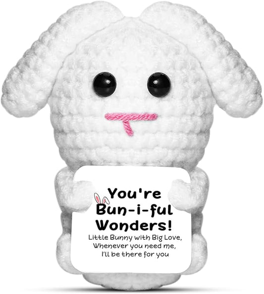 AICase Funny Positive Bunny Gifts Easter Basket Stuffers Easter Gifts Decorations Emotional Support Nuggets Crochet Animals Handmade Cheer Decor bunny lulu for Sister Daughter Son