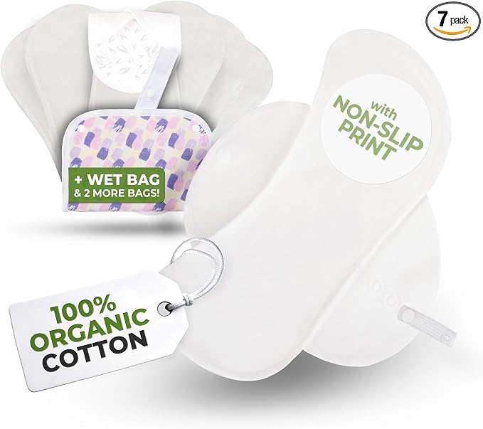 Non-Slip Reusable Organic Panty Liners for Women & Teens (Small 7-Pack) – 100% Breathable, High-Temp Washable Cloth Panty Liners for Vaginal Discharge – Soft Cotton Keep You Fresh & Dry for Daily Use