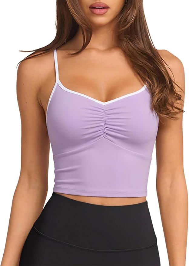 Longline Padded Sports Bra Workout Top for Women, Adjustable Straps Backless Crop Top Push Up Yoga Running Tank Top