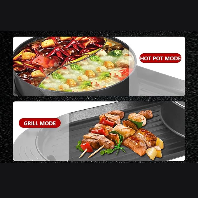 Electric Grill and Hot Pot,2 in 1 Multi-functional Indoor Smokeless Korean BBQ Grill Teppanyaki Hot Pot with Independent Dual Temperature Control,2-8 People Capacity,110V