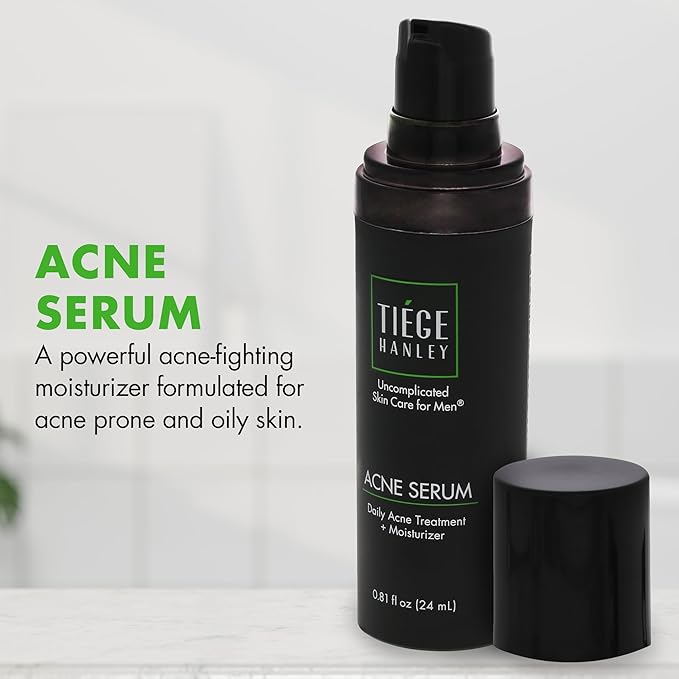 Tiege Hanley Acne Serum for Men, Facial Serum with Salicylic Acid, Granactive Complex & Tea Tree Oil for Blackheads, Visible Pores & Uneven Tone, Moisturizer for Oily Skin, Men’s Skin Care, 0.8 fl oz