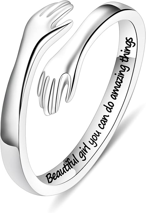Yesteel Valentines Gifts for Kids Teen Girls - S925 Sterling Silver Hug Ring for Teen Girls Women, Adjustable Ring Jewelry Mothers Day Birthday Gifts for Daughters Mom Sister Wife Friends Grandma