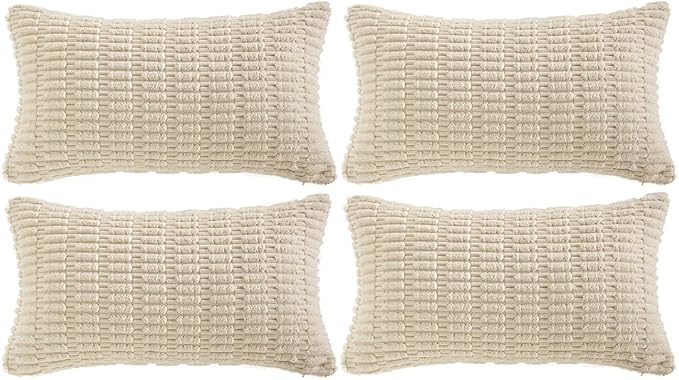 Fancy Homi 4 Packs Decorative Throw Pillow Covers for Living Room Couch Bed, Modern Farmhouse Boho Home Décor Accent Cushion Case, 24" x 14", Cream