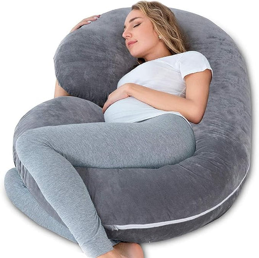 INSEN Pregnancy Pillow for Sleeping, Maternity Pillow with Jersey Cotton Cover,C Shaped Body Pillow for Pregnant (Gray)