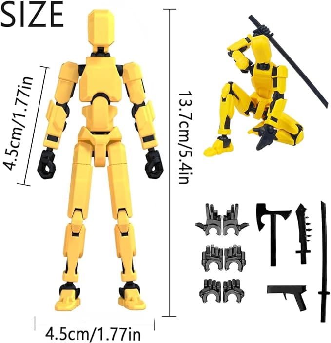 Titan 13 Action Figure,Lucky Robot 13 Action Figures,Creative 3D Printed Action Figure,Multi Jointed Action Figures Desktop Decorations for Kids Adult(Yellow-Assembly Required)