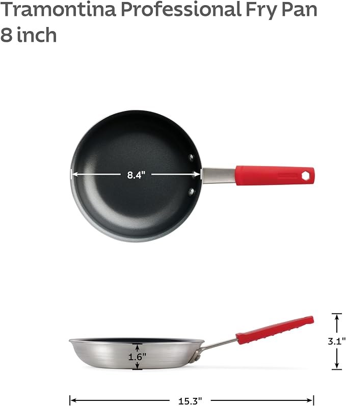Tramontina Professional 8-Inch Non Stick Small Frying Pan, Heavy-Gauge Aluminum Skillet with Reinforced Nonstick Coating, Red Handle, Dishwasher and Oven Safe