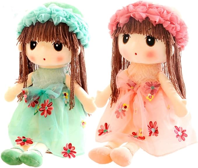 Tvoip Tulle Skirt Princess Plush Toy Phial Dolls Children Girls Doll Cute Little Girl Dolls, 18 Inch (Green)