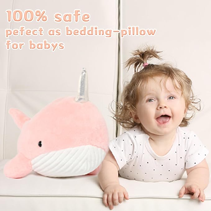 Tezituor 24 Inch Narwhal Stuffed Animal, Cute Pink Large Stuffed Whale Toy, Hugging Soft Narwhal Pillow Gift for Girls Kids