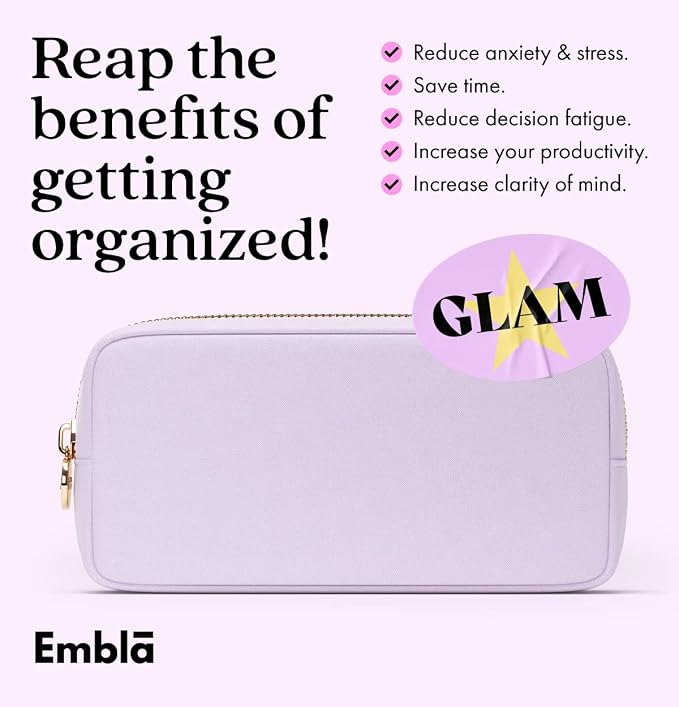 Embla Makeup Bag Travel Cosmetics Pouch and Toiletry Bag, Nylon Zipper Pouch Purse, Cute Make Up Organizer Storage Tote for Women Girls, Waterproof Travel Skincare Case, Small Makeup Bags, Lilac