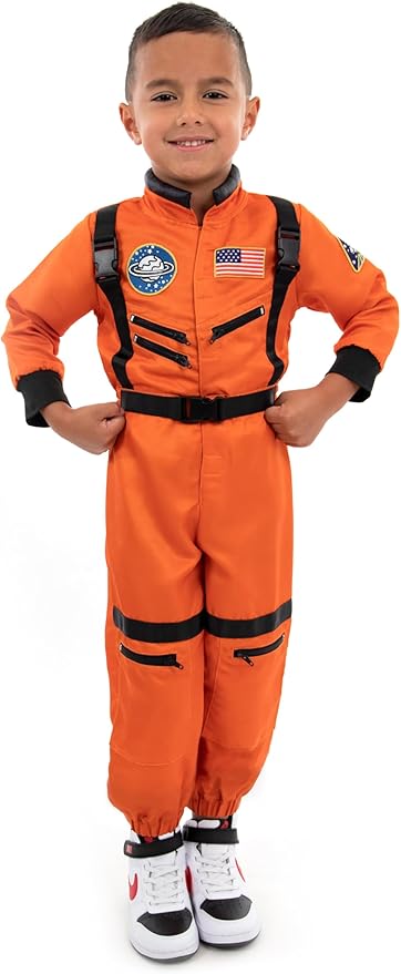 Little Adventures Orange Astronaut Dress Up Costume - Machine Washable Child Pretend Play and Party Costume