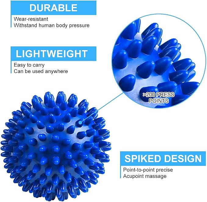 URAQT Spiky Massage Ball Set, 2 Pack Physical Therapy Massage Balls, Hard Lacrosse Ball & Spiky Massage Ball for Myofascial Release and Trigger Point Deep Tissue Massage (Blue)