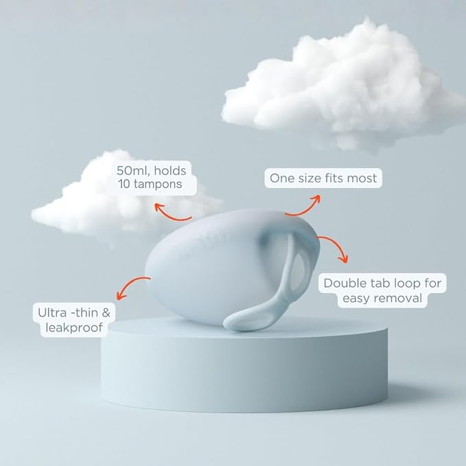Menstrual Disc | Award Winning Reusable Soft Flexible Period Disc | Capacity of 10 Tampons | Double Loop Tab for Easy Removal, Leak Proof Alternative to Pads & Tampons (Sea Fog)