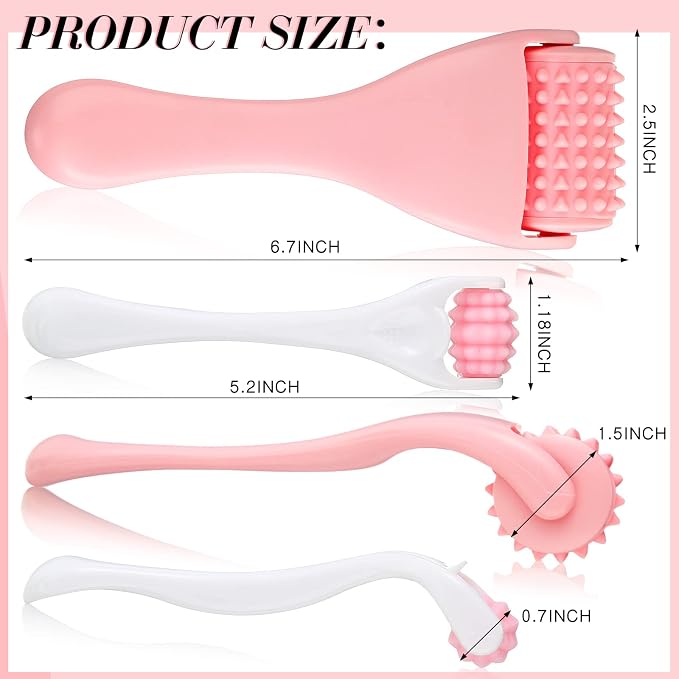 Tondiamo 2 Pcs Muscle Roller Gift Fascia Stick Cellulite Face Muscle Body Massage Roller Massage Tool for Relief Neck Arm Back Leg Body Deep Release(Pink,Silicone)