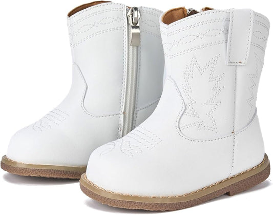 Newsonet Baby Cowboy Cowgirl Boots Infant Western Boots Toddler Boys Girls Round Toe Riding Mid Calf Boots All Seasons for 6 9 12 18 24 Months