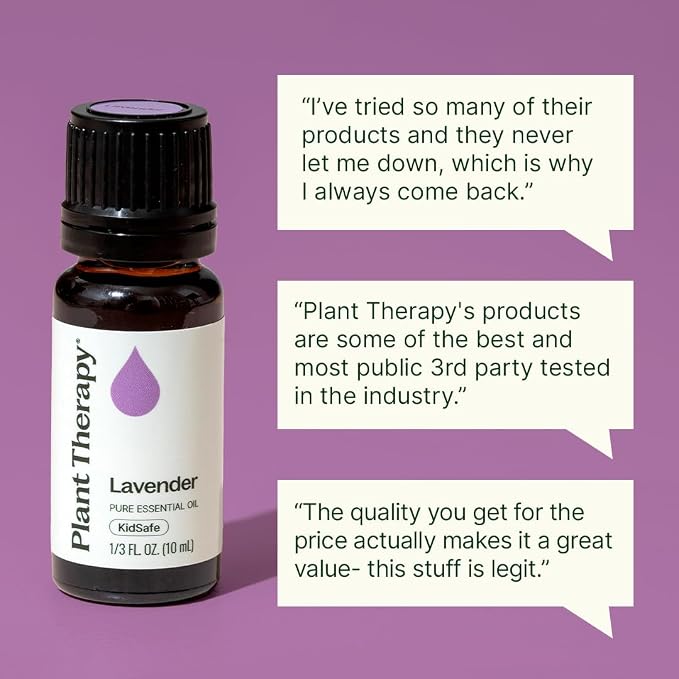 Plant Therapy Lavender Essential Oil 100% Pure, Undiluted, Therapeutic Grade, Aromatherapy Diffuser for Relaxation and Body Care, Healthy Skin and Hair, 10 mL (1/3 oz)