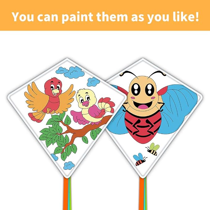 DIY Kites for Kids Kite Making Kit Bulk, Decorating Coloring Kite Party Pack,White Diamond Kite Kits