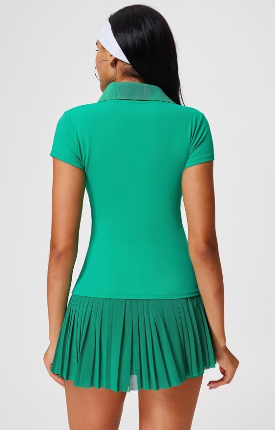 Mudere 2 Piece Golf Outfits for Women Tennis Skirt Set Built-in Shorts | Deep V-Neck Lapel, Silky Breathable High Stretch Fabric, Side Pockets, Activewear, Athletic Wear
