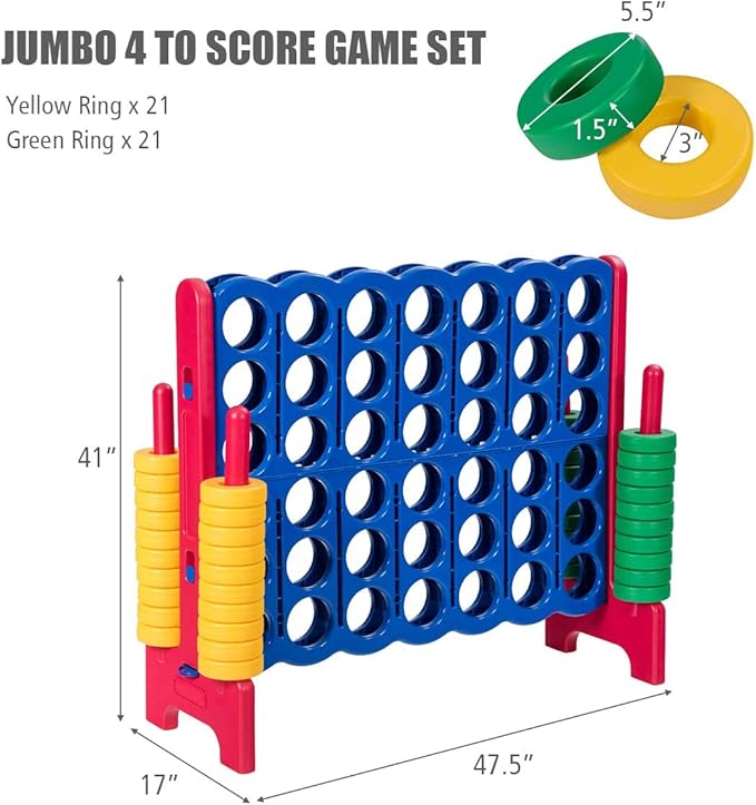 Costzon Giant 4-in-A-Row, Jumbo 4-to-Score Giant Games for Kids & Adults, Indoor Outdoor Party Family Connect Plastic Game, 4 Feet Wide by 3.5 Feet Tall with Carrying Bag