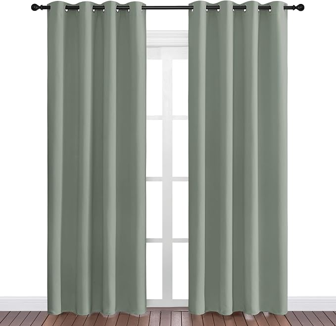 NICETOWN Sage Green Blackout Curtains 86" Long for Office, Dining Room, Guest Room, Sound Reducing Heat and Cold Block Curtain Panels for Modern Room Decorative (55" Wide, 2 Pieces)