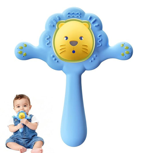 Lion Teething Toys for Babies, Soft Silicone Teether Rattle for Teething Relief 3 5 6 8 9 10 12 18 Months | BPA Free Montessori Sensory Toy for Baby Toddler Motor Skill Development, Blue