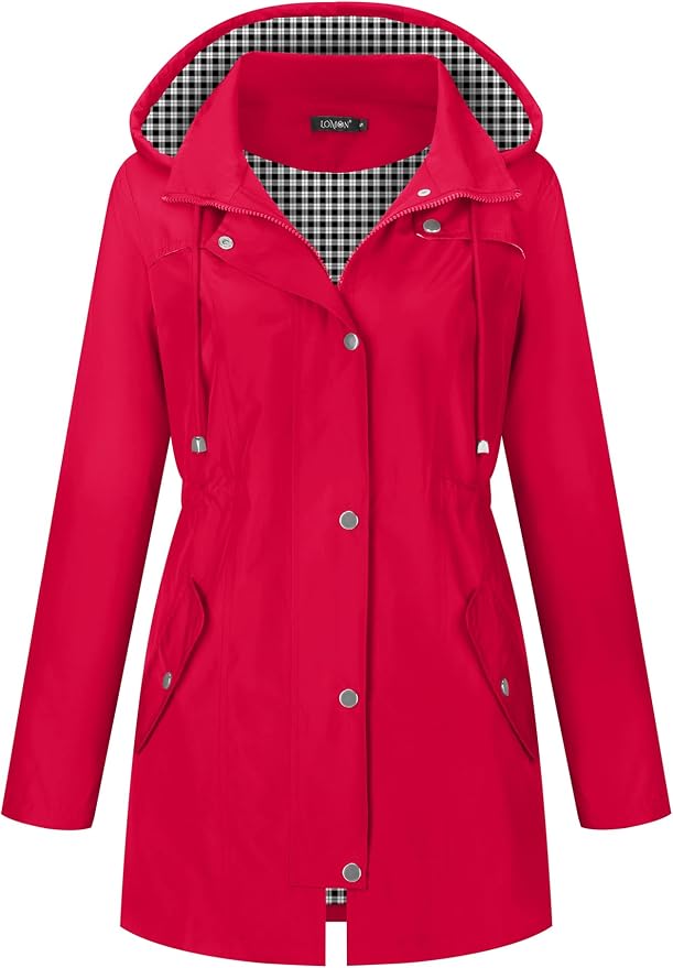 LOMON Women Waterproof Outdoor Hiking Raincoat Women Lined Rain Jacket Lightweight Hooded Jackets Trench Coats