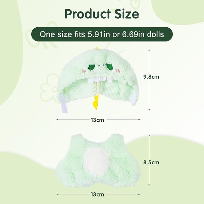 2 PCS Clothes for 17cm Doll Cloth, Dress up Animal Style Outfits with Tails, Boys and Girls Stylish Adorable Dolls Clothes Accessories (No Doll)(Dinosaur)