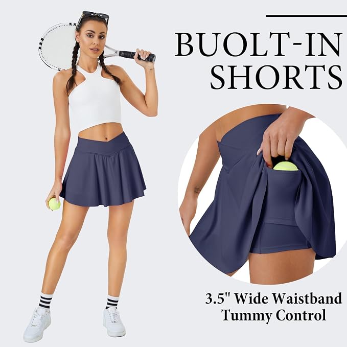 Womens Tennis Skirt Crossover High Waisted Skort with Pockets Shorts | Athletic Skirts for Golf Running Workout Pickleball, Aesthetic Activewear, Sporty Athleisure Style